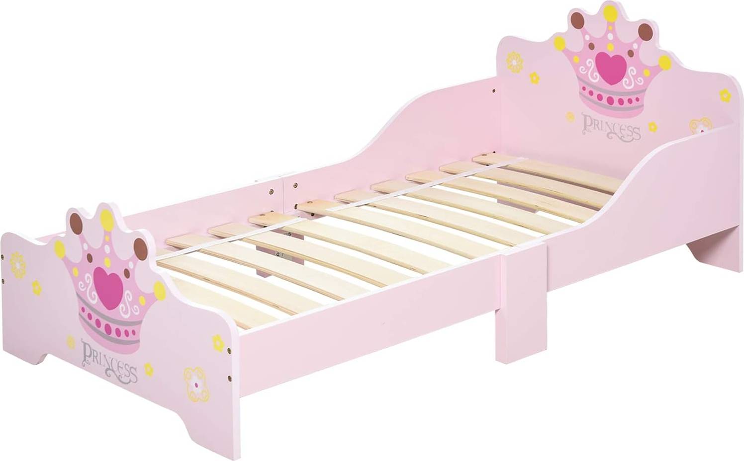 Pink single beds Homcom Princess Crown & Flower Single Bed