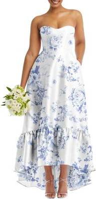 Strapless Floral Ruffle High-low Gown