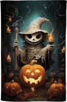 Warren Reed Creepy Ghost With Pumpkins Tea Kitchen Towel Orange