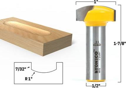 Yonico 1-Inch Radius Horizontal Crown Router Bit