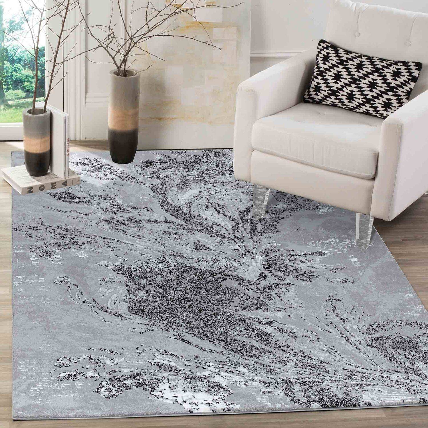 Serdim Rugs Modern Abstract Water flow Texture Black