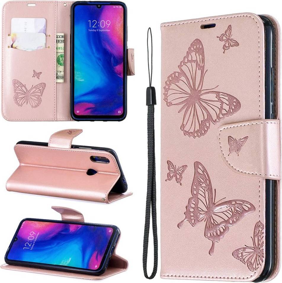 Xiaomi Butterfly läder Redmi Note 7 Redmi Note 7S Redmi Note 7 Pro fodral Rosa