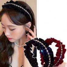 Shein New Style Velvet Ribbon Hairband With Rhinestone