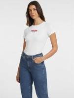 Guess Slim Rib-Knit Embroidered Tee White
