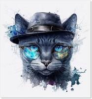 Warren Reed Russian Blue Cat With Kitchen Splash Guard