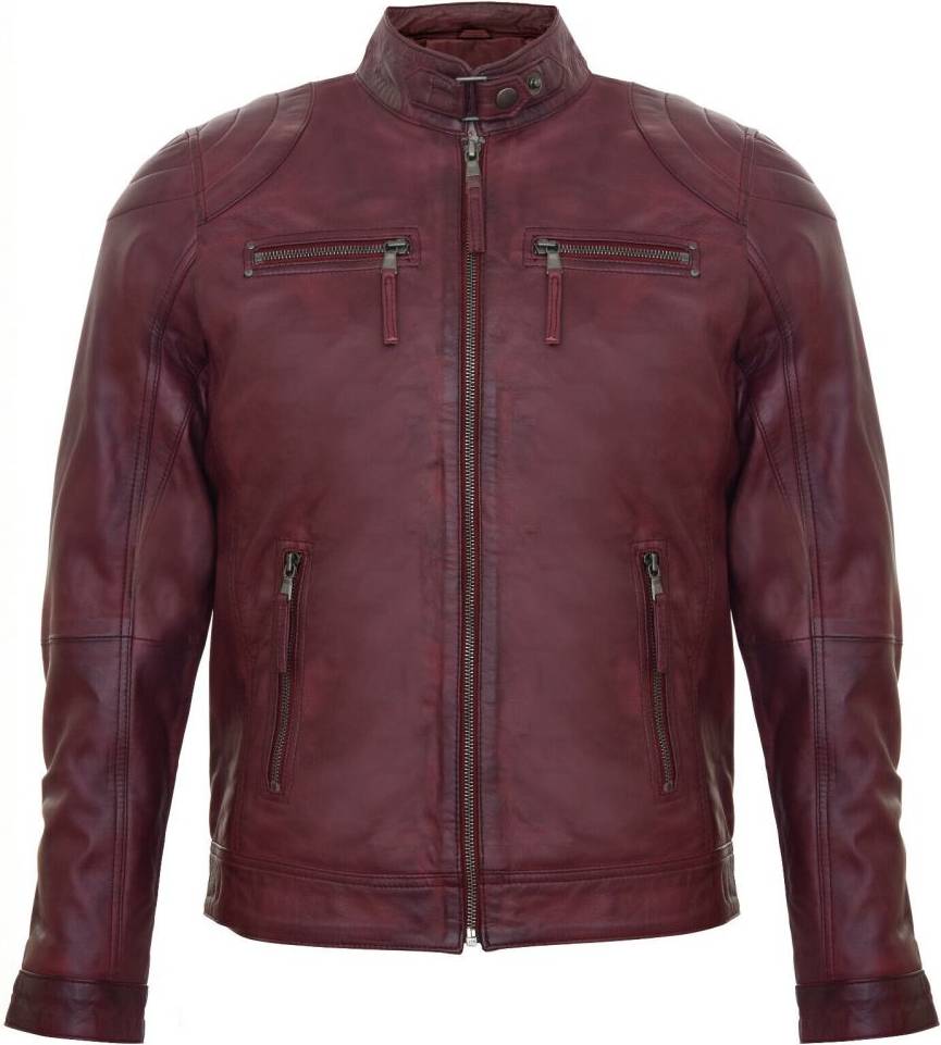 Infinity Leather Biker Zipped Racing Jacket - Vinröd