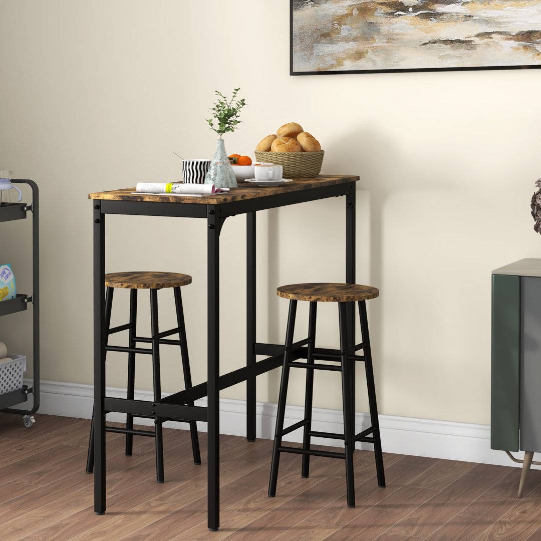 Homcom 3 Pieces Set Rustic Brown Bar Table