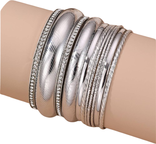Shein 9pcs/set Stylish Textured Rhinestone Bangle Bracelets