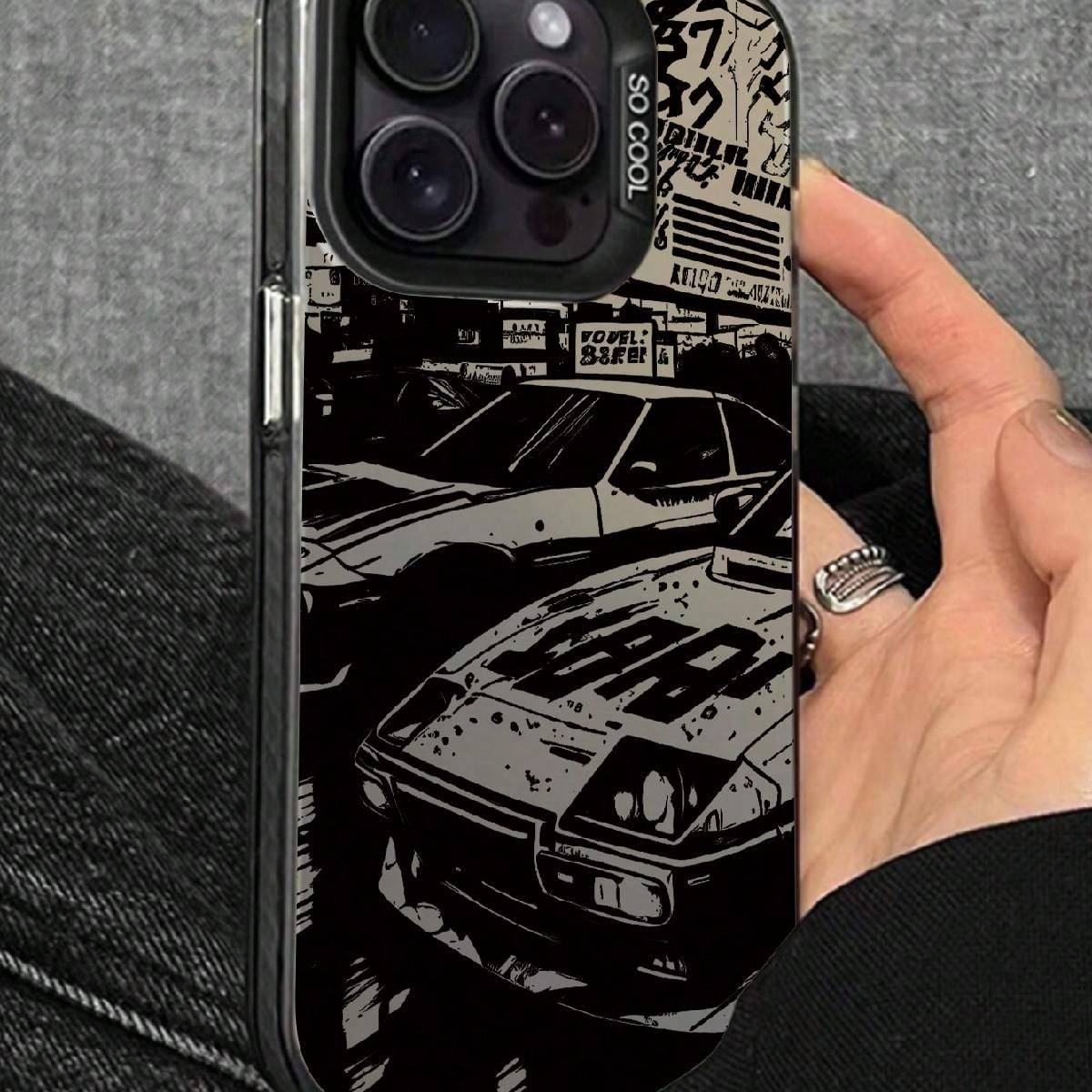 Shein Men pc Racing Pattern Black Silver Color Phone Case Compatible With Apple Phone