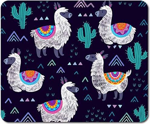Rectangle Mouse Mat Purple Llama Pattern Alpaca Cactus