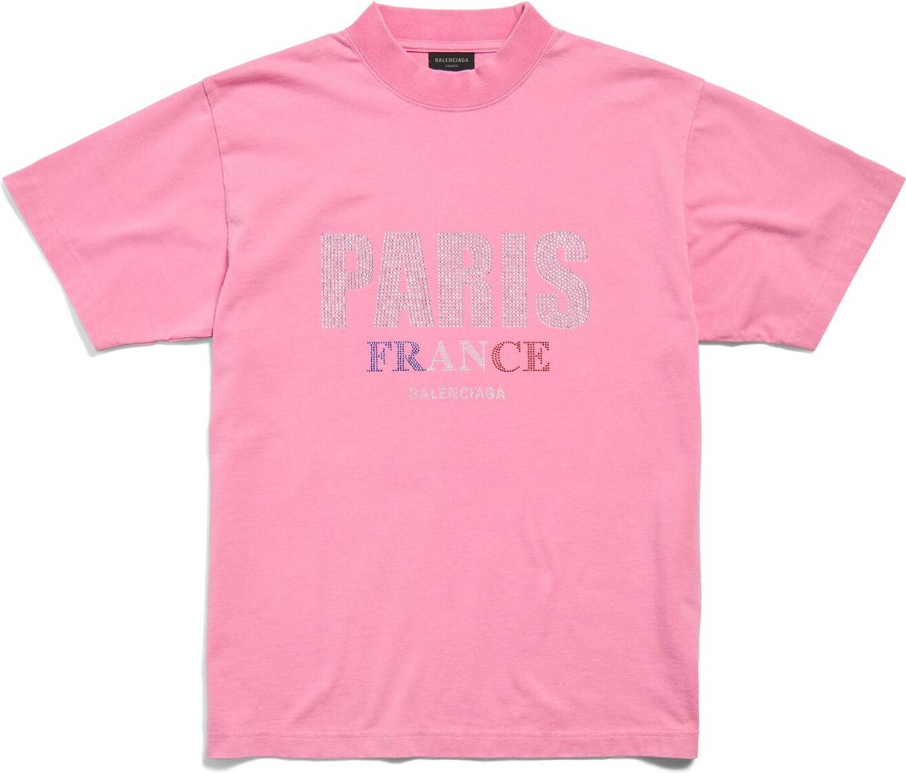 Balenciaga Paris Rhinestone Tee Bomull Topp - Rosa