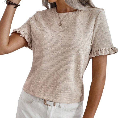 Shein Lune Solid Color Ruffled Short Sleeve T-shirt