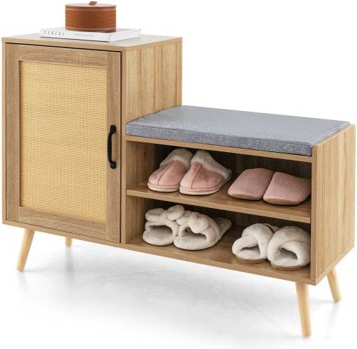 Costway Rattan Natural Shoe Rack 105x76cm
