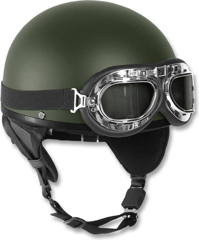 Half helmet motorcycle Mil-Tec Half Shell With Goggles Olive