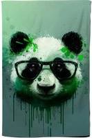 Warren Reed Panda With Splashart Tea Kitchen Towel Green, Multicolour