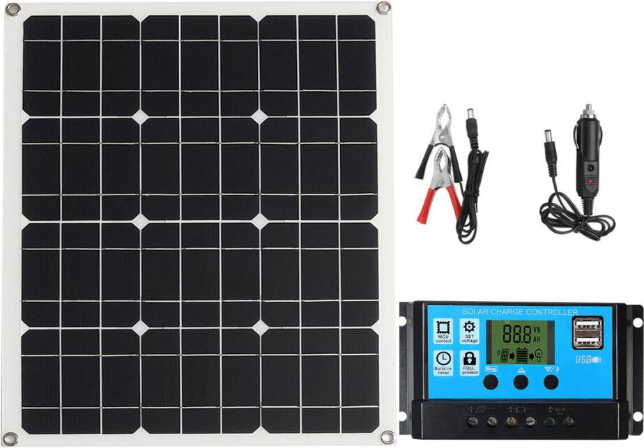 40W Monocrystalline Solar Panel Controller Car Charger MC4 Output Set Kit