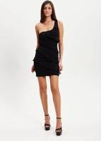 Liquorish Diagonal Ruffle One Shoulder Mini Dress In Black