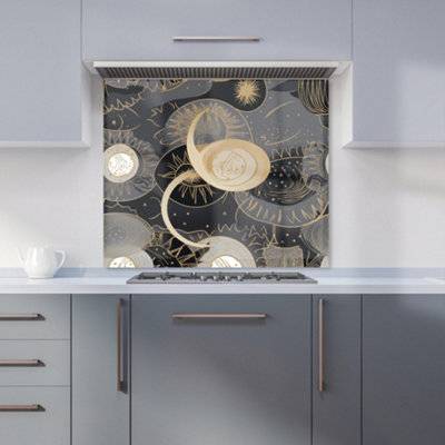 Warren Reed Abstract Silver Gold Sun Moon Kitchen Splash Guard