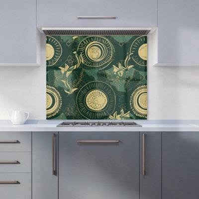 Warren Reed Abstract Green Gold Moon Pattern Kitchen Splash Guard