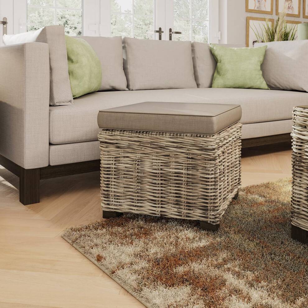 Fwstyle Solid Pine Cushioned Rattan Storage Bench