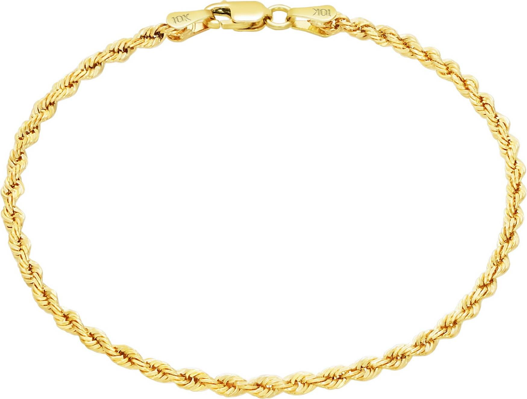 Solid Rope Chain Diamond Cut Bracelet 2mm - Gold