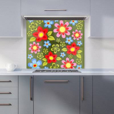Warren Reed Blue Flowers Kitchen Splash Guard