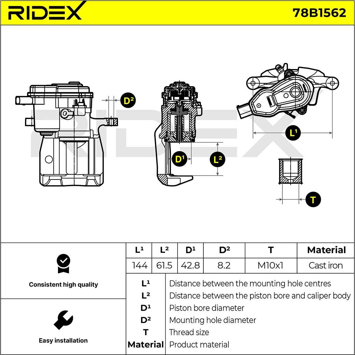 Ridex 78B1562 Brake Caliper Rear Axle