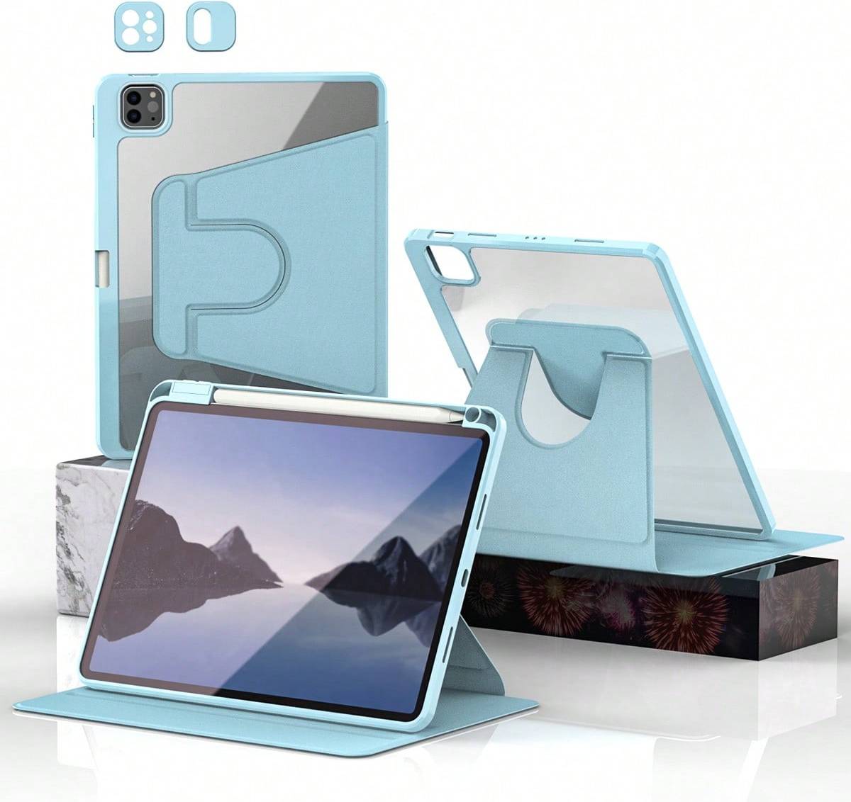 Shein Rotating iPad Case - Shockproof, Scratch Resistant, Sleep Function, Built-In Pencil Holder