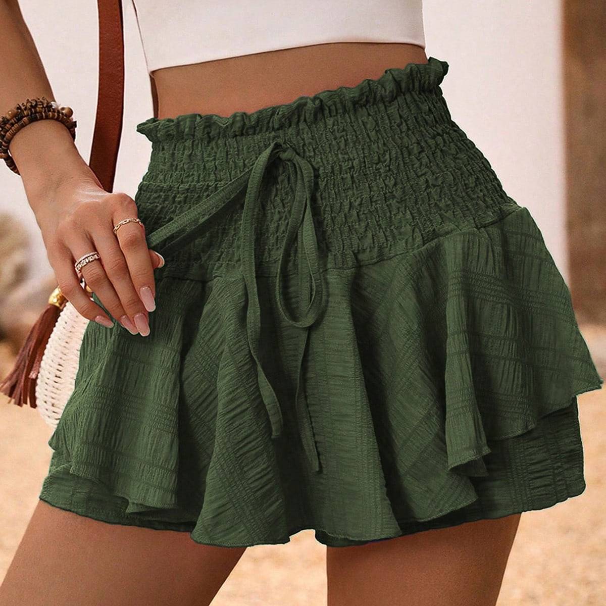 Shein Ladies Solid Color Simple Daily Wear Drawstring Shorts
