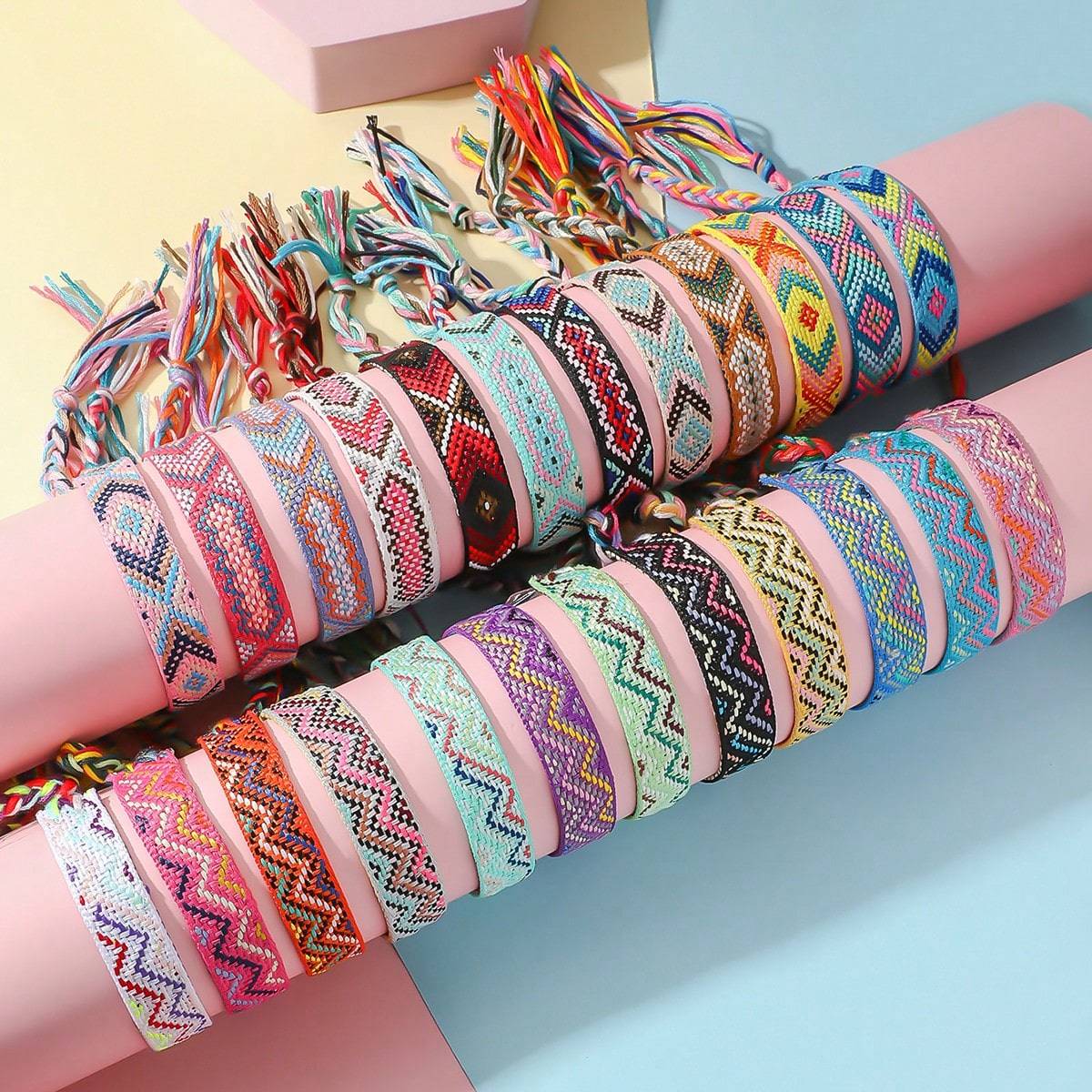 Shein pcsSet Colorful Handmade Braided Adjustable Bracelet With Arrow And Ripple Design