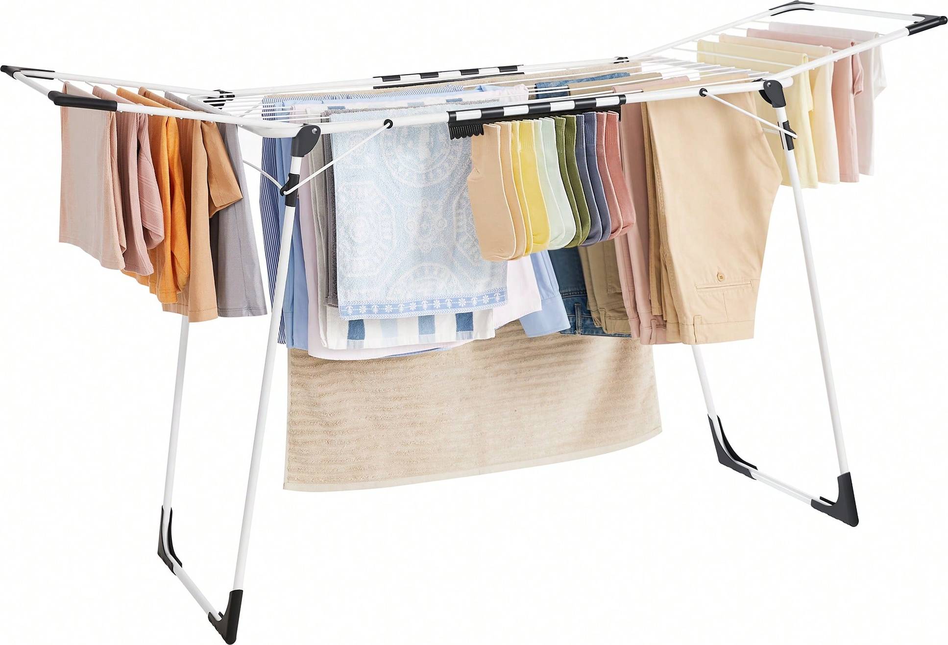 Drying racks for laundry Shein SONGMICS Clothes Drying Rack Foldable Gullwing Laundry Drying Rack SpaceSaving X X Inches Sock Clips Metal Structure For Clothes Towels Linens Indo