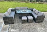 Patio set with fire pit Fimous Rattan Fire Pit Patio Dining Set