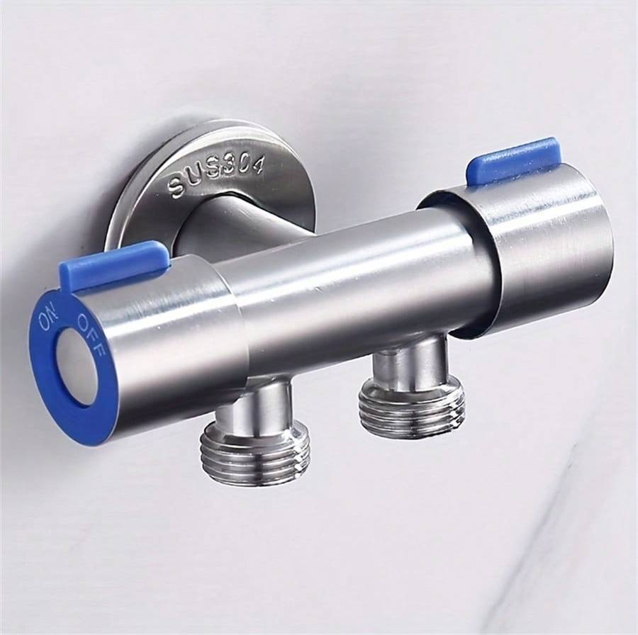 Shein One Stainless Steel Triangular Valve, Three Way, One In And Two Out Double Control Toilet And Washing Machine Angle Valve Faucet Fitting