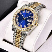 Shein Rhinestone Decor Round Pointer Date Watch Holiday