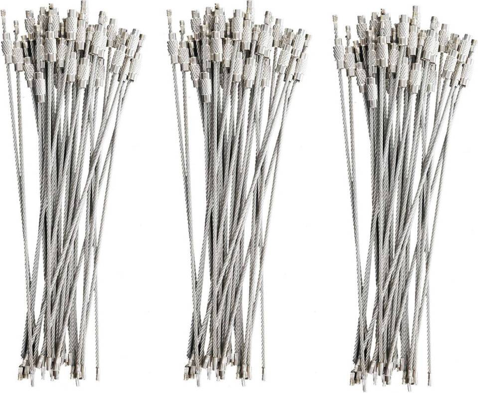 Tlily Stainless Steel Screw Locking Wire Keychain Cable Key Rings Outdoor Accessory - Silver