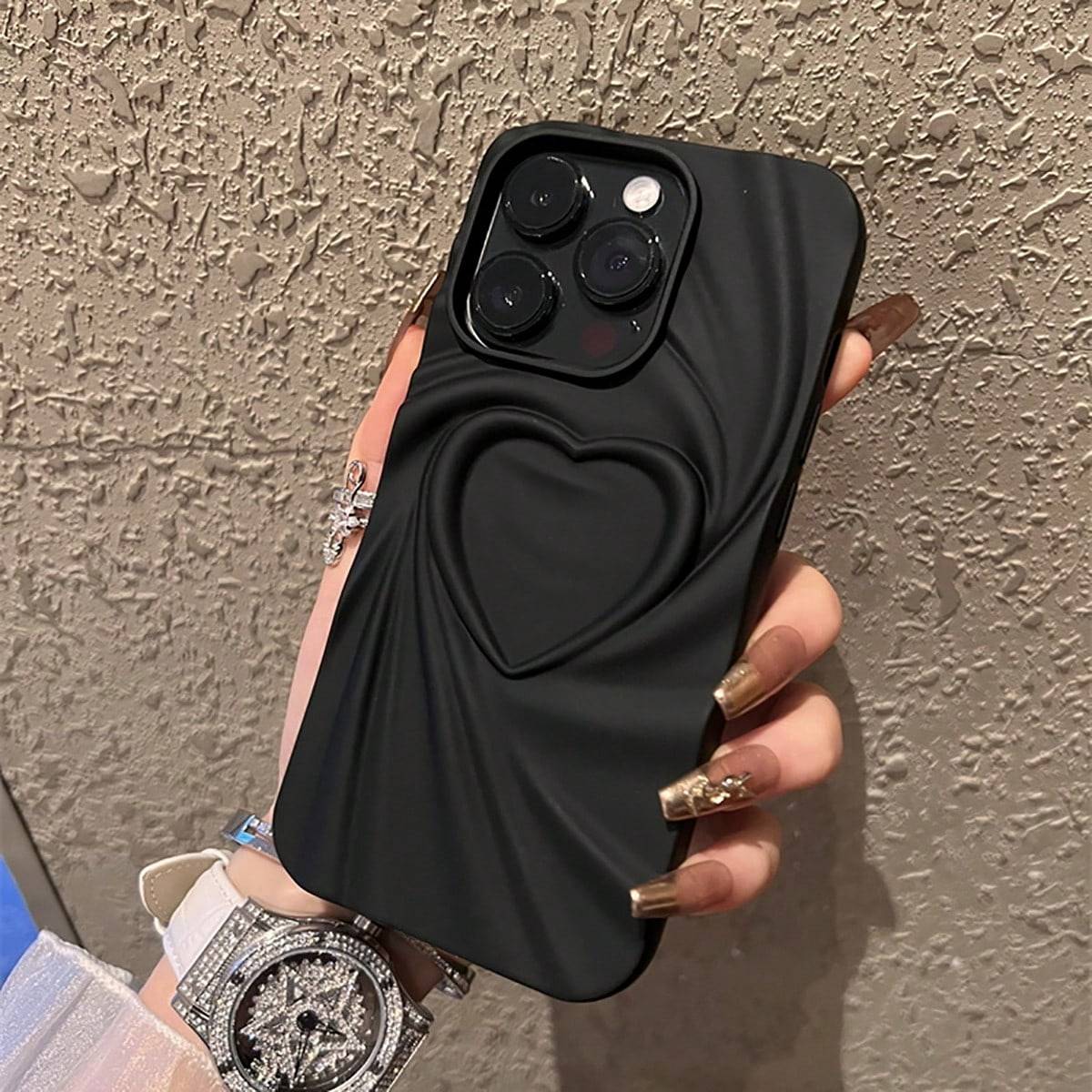 Shein Simple Matte Black D Heart Shape Phone Case Compatible With IPhone Pro MaxProPro MaxProPro MaxProPro MaxProPro MaxProPro MaxXSXR Soft Creative A