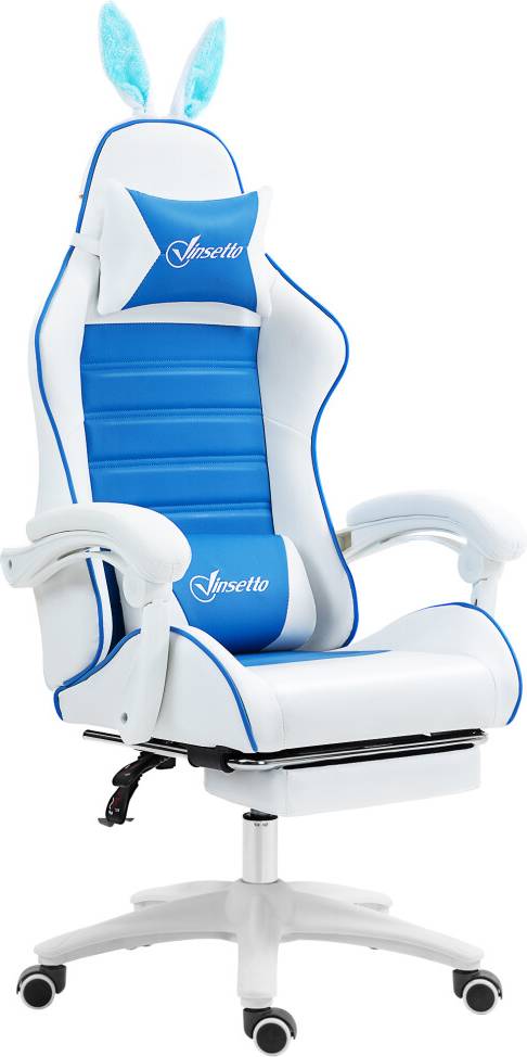 Vinsetto Racing Style Gaming Chair with Footrest Removable Rabbit Ears, Blue