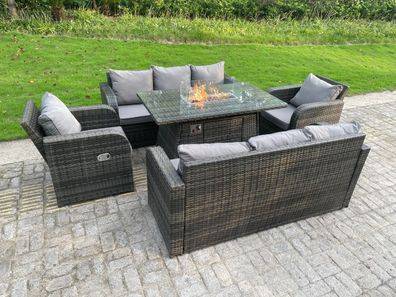 Patio set with fire pit Fimous Rattan Outdoor Gas Fire Pit Rectangle Chair Patio Dining Set