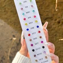 Shein pcs MultiColor Birthstone Rhinestone Stud Earrings