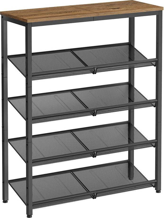 Vasagle 4-Tier Metal Expandable Mesh Shelves, Rustic Shoe Rack