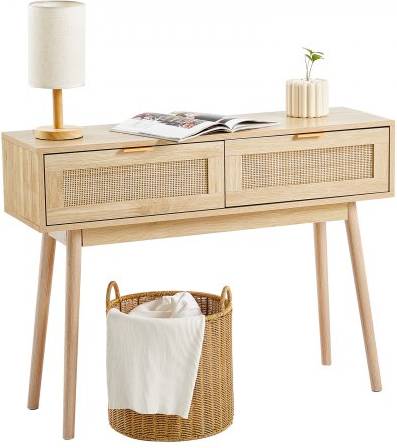 VEVOR Rattan with 2 Storage Drawers Console Table 30x100cm