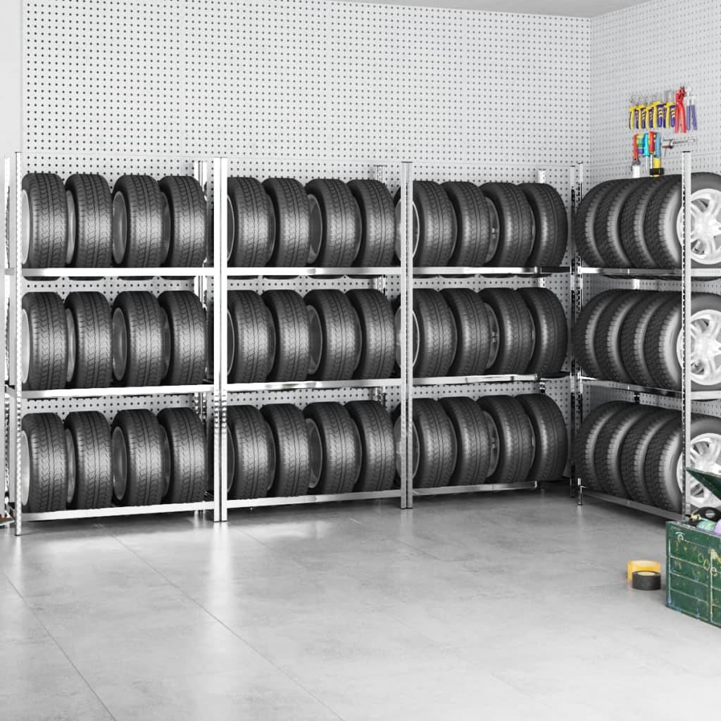 vidaXL 3-Layer Tire Racks 4 Pcs Silver Shelving System