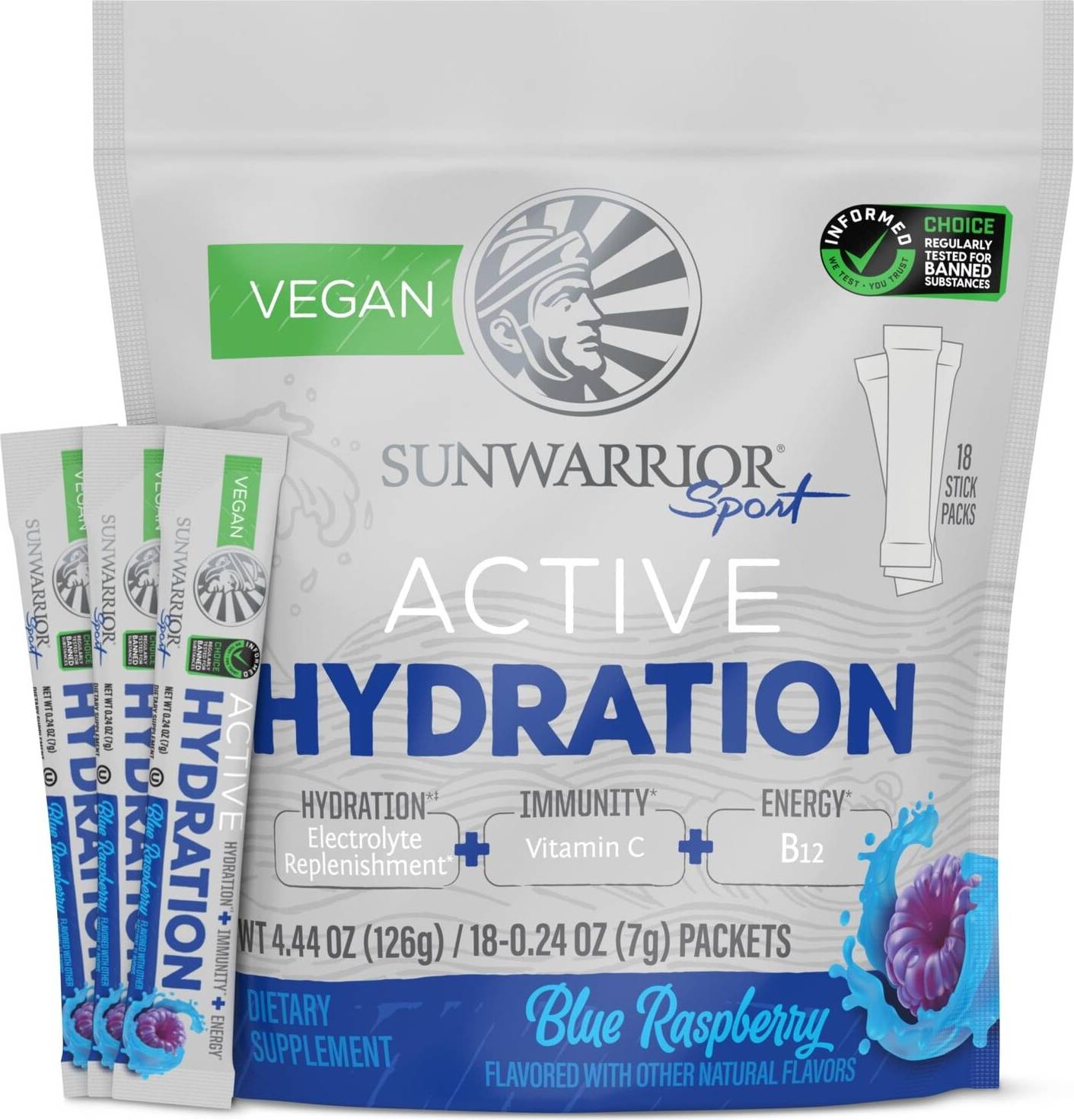 Sunwarrior Active Hydration Blue Raspberry 18 Packs 7G 18 st