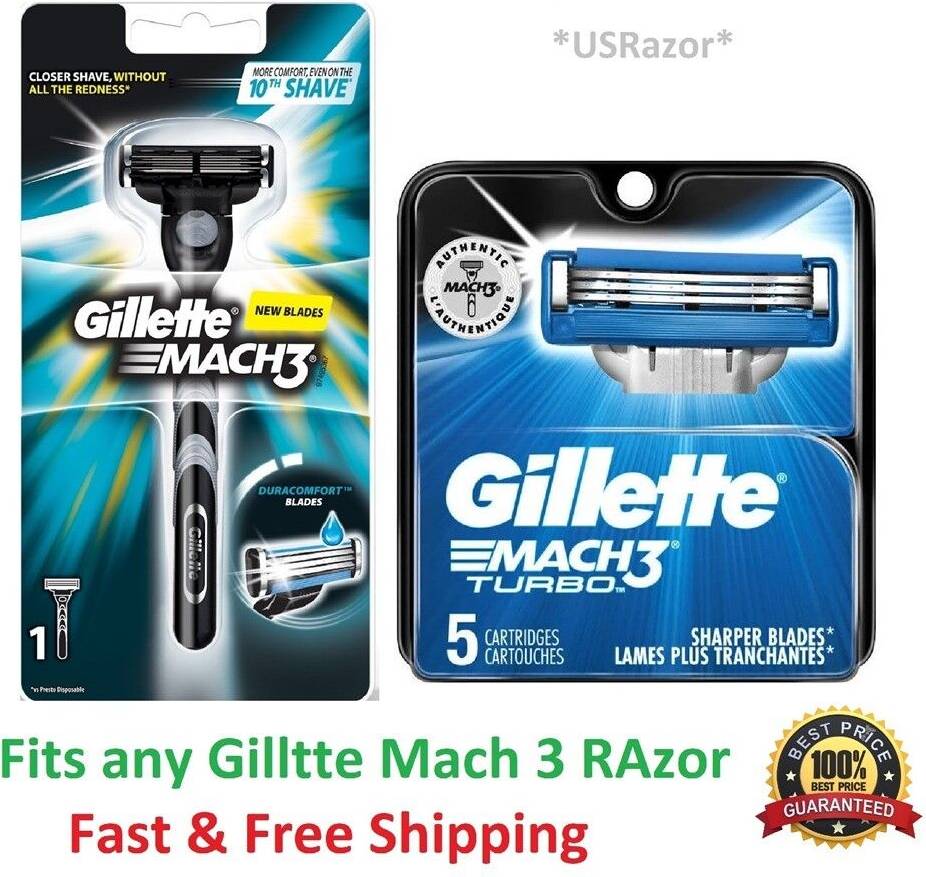 Gillette mach 3 blades Gillette Mach 3 Turbo Razor Blades Refills & Shaver Handle - Blue