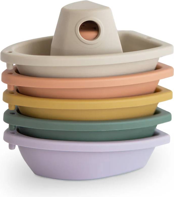 Stackable Rustic Bath Boats Toy Set of 5