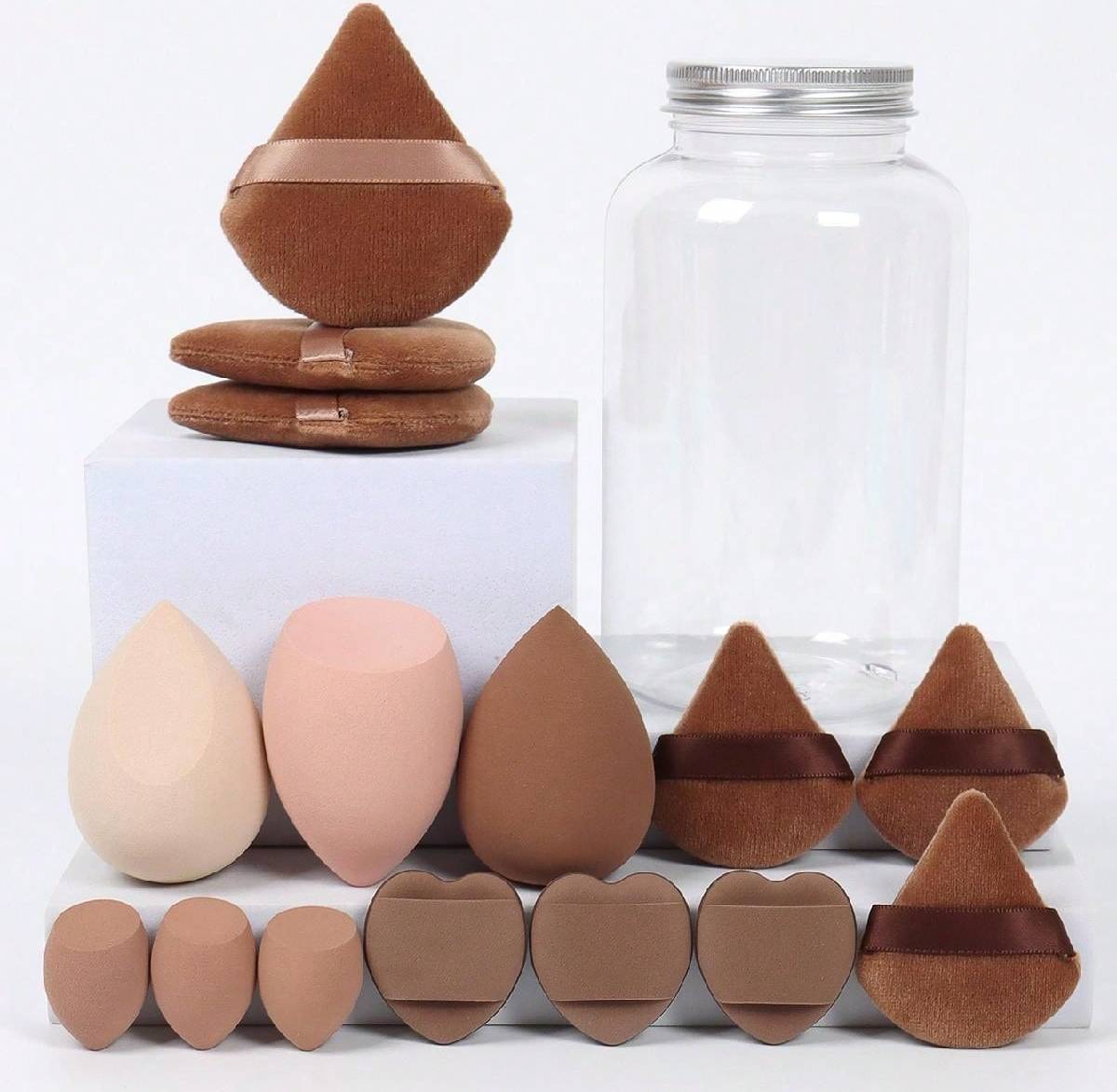 Shein Makeup Sponge pcsSet With Storage Container Including Regular Makeup Sponges Mini Makeup Sponges Regular Powder Puff Mini Powder Puff Mini Fi