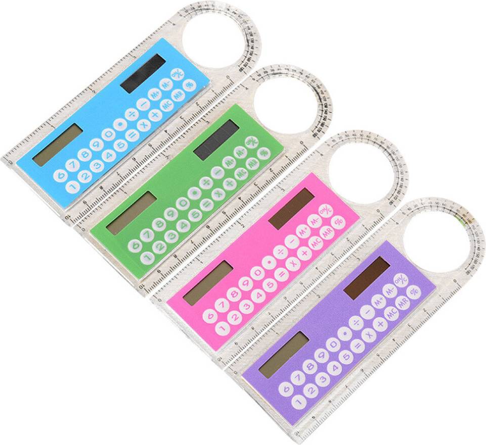 ChaoChuang 4PCS Mini Solar Calculator Fashion Multifunction 10cm Ruler Student Ultra-thin Ruler