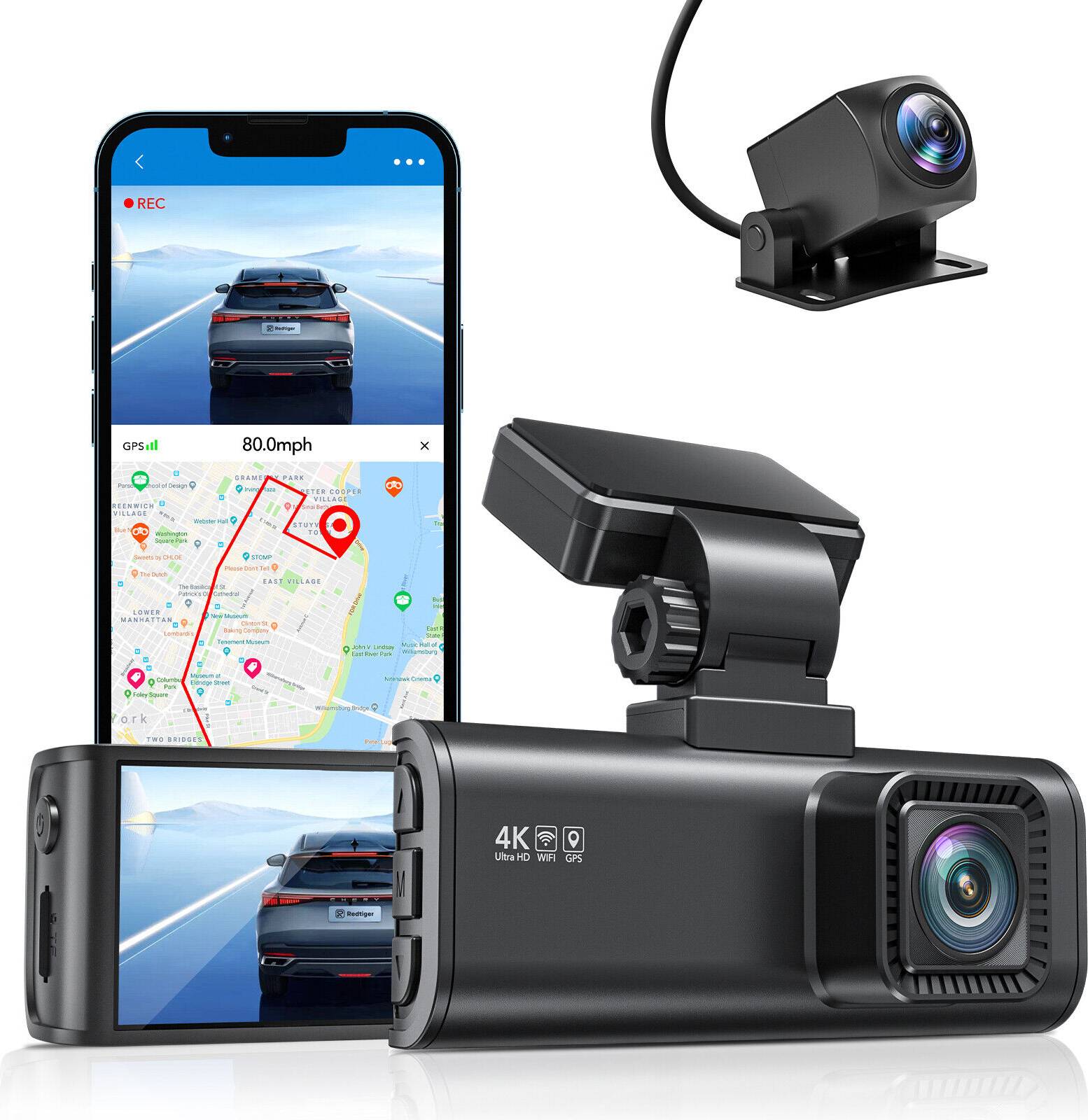 Redtiger 4K Dashcam with Rear Camera
