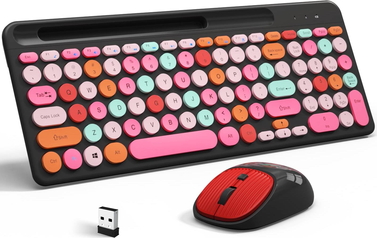 Compact wireless keyboard and mouse Keyboard and Mouse Combo, Retro Typewriter Wireless Keycaps, 2.4GHz Compact