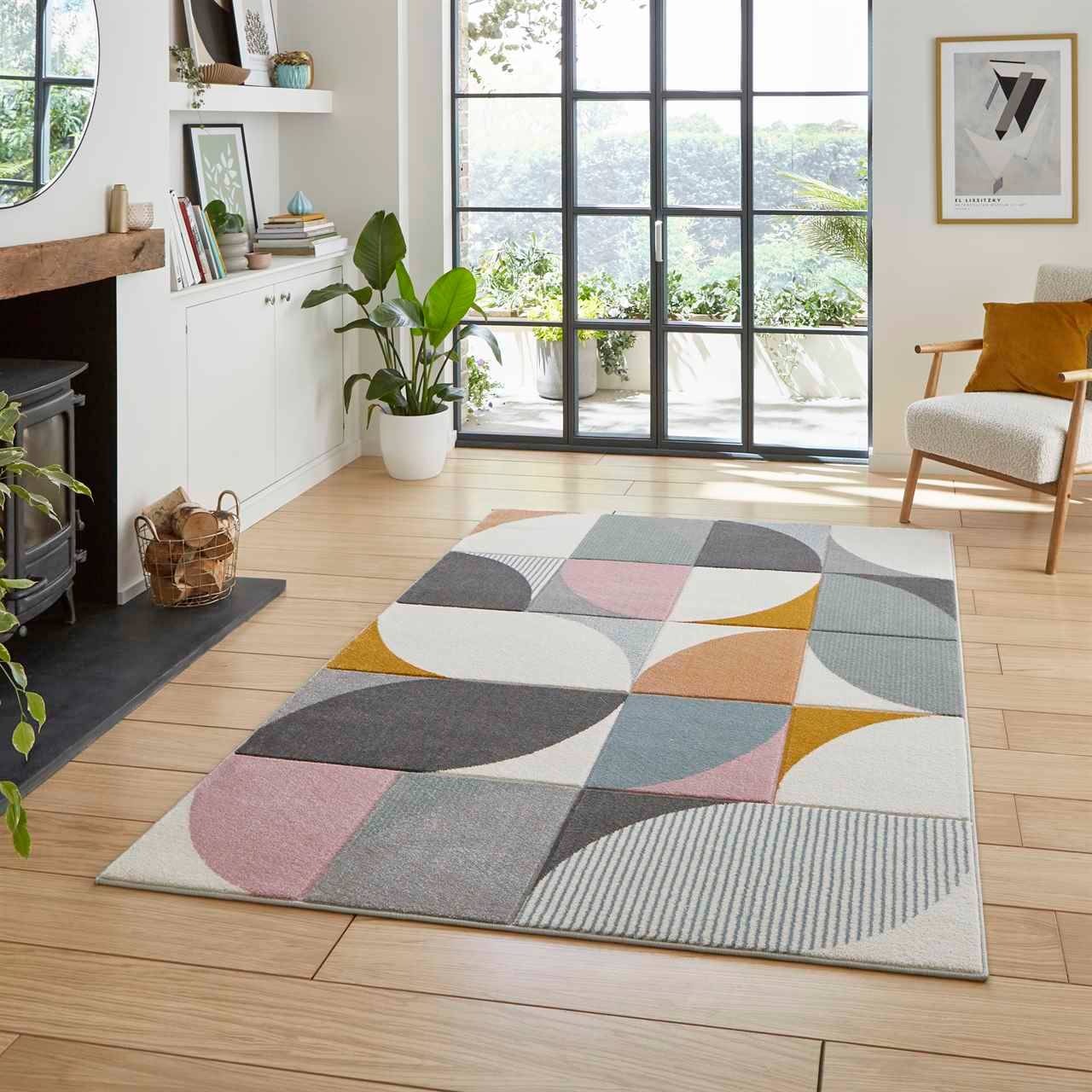 Think Rugs Matrix FE663 Modern Geometric Multicolour, Grey